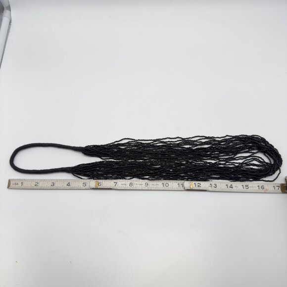 Black Multi-Strand Seed Bead Necklace With Fabric Loop Closure - Picture 4 of 7